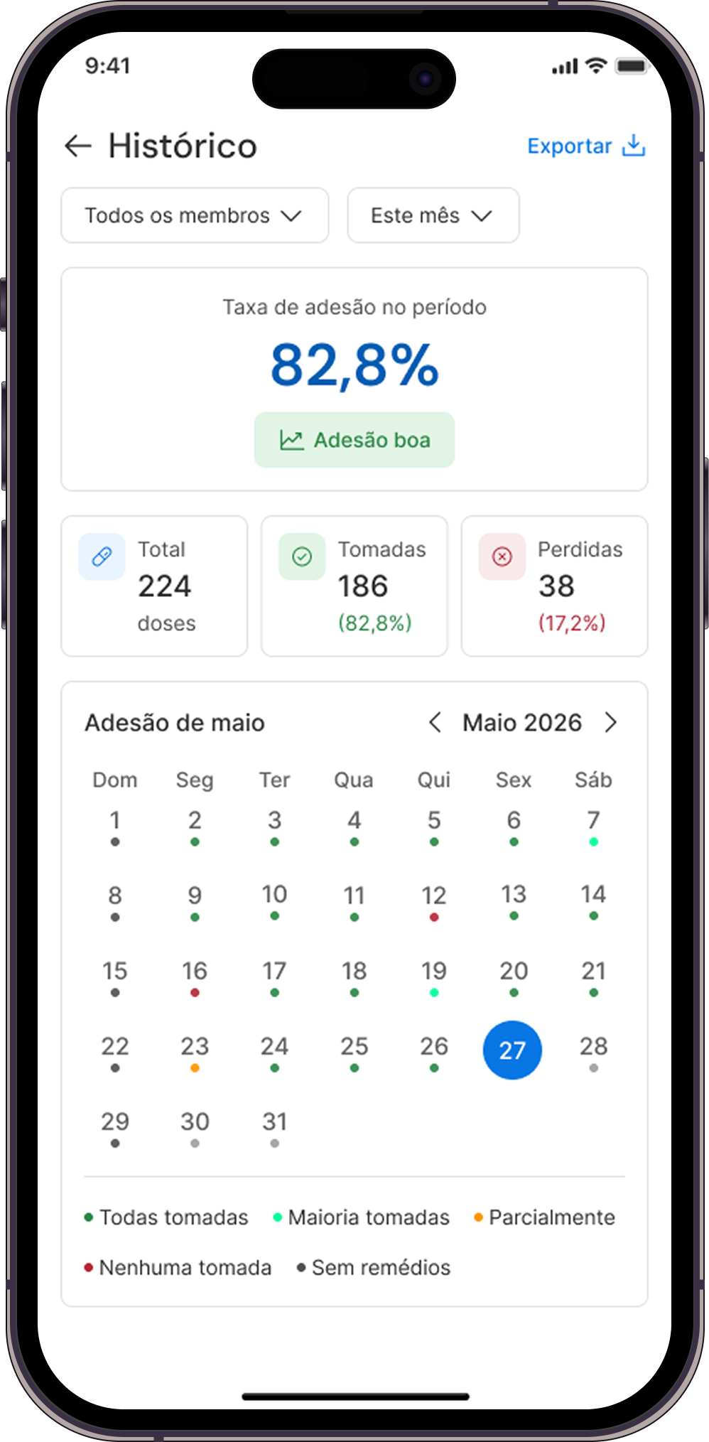 Tela do app MedCare: Histórico